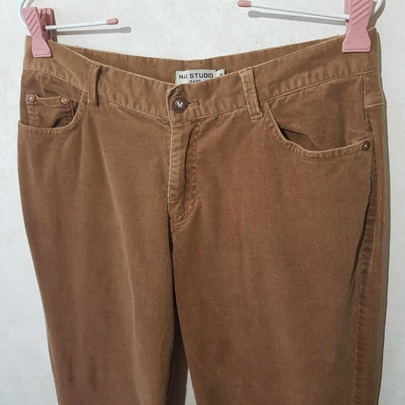 Max Studio Lace Up Brown Corduroy Pants Midrise Bootcut Flare - Picture 5 of 12